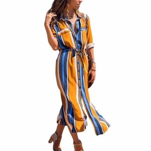 Stripped Long Sleeve Maxi Dress